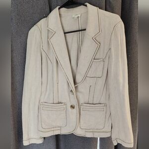 J.Jill Linen Cotton Herringbone Blazer Size 10 | Beige Cropped Jacket